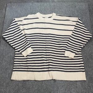 Madewell Striped Button‎ Back Sweater Plus Size Cardigan Cream Navy Size 3X